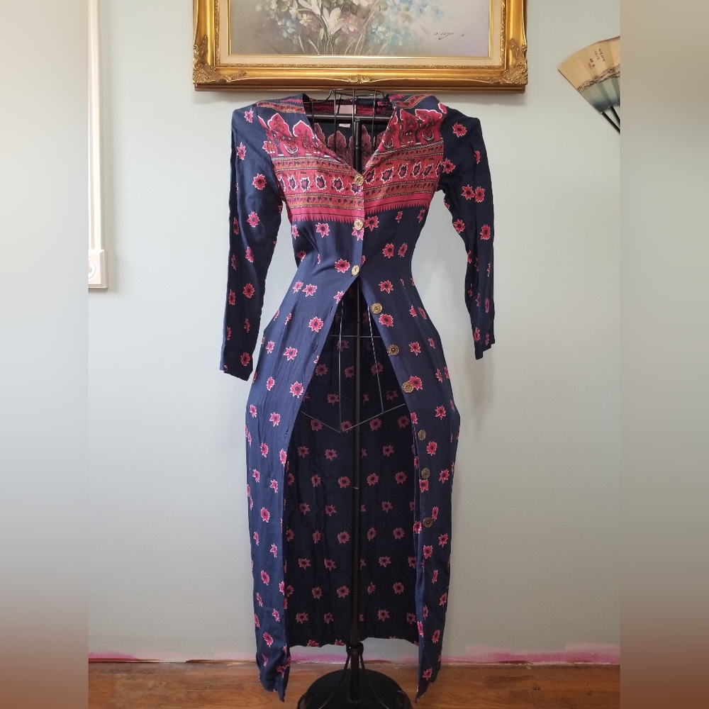Long button down patterned dress